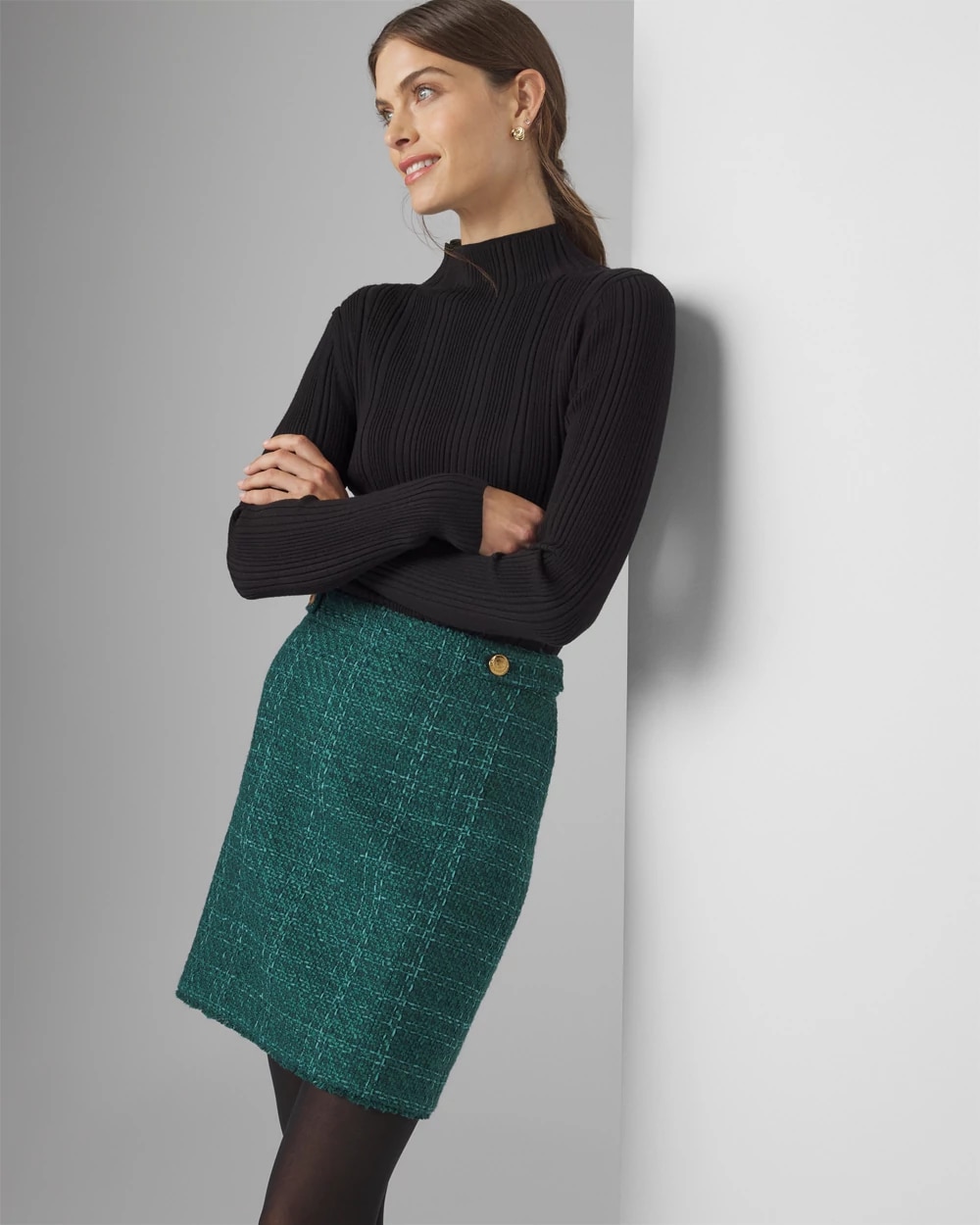 スカート BUTTON TWEED SKIRT WHBM_Tweed Boot